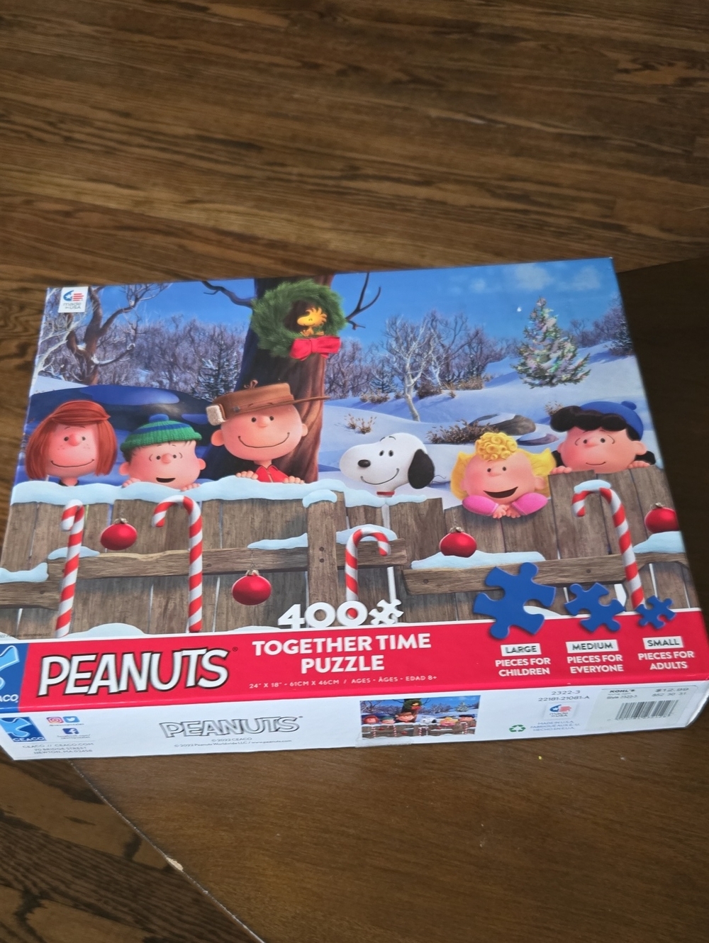Snoopy Christmas Puzzle 400 Pc NEW Peanuts Gang Together Time 3 Sizes Family Fun